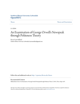 An Examination of George Orwell's Newspeak Through Politeness Theory Byron Scott Im Llard Southern Illinois University Carbondale, Byronsmillard@Gmail.Com