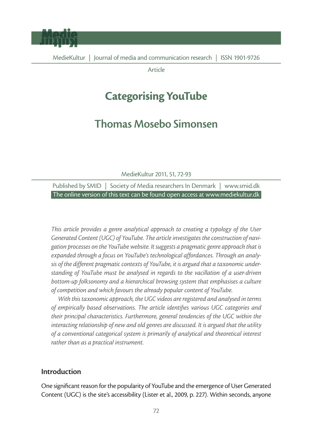 Categorising Youtube Thomas Mosebo Simonsen