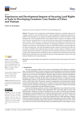 Experiences and Development Impacts of Securing Land Rights at Scale in Developing Countries: Case Studies of China and Vietnam