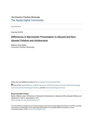 Differences in Narcissistic Presentation in Abused and Non- Abused Children and Adolescents