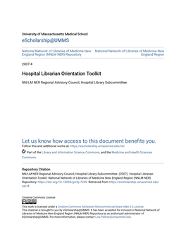 Hospital Librarian Orientation Toolkit