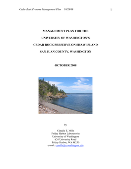 Management Plan for the Cedar Rock Preserve