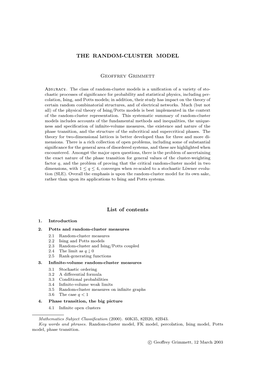 THE RANDOM-CLUSTER MODEL Geoffrey Grimmett List of Contents