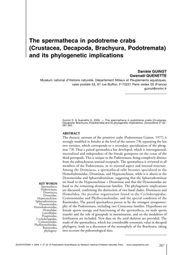 Crustacea, Decapoda, Brachyura, Podotremata) and Its Phylogenetic Implications