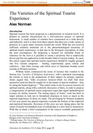 The Varieties of the Spiritual Tourist Experience Alex Norman