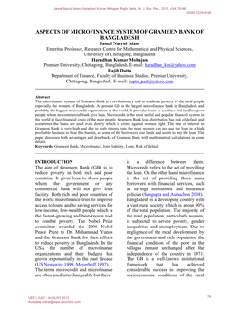 Aspects of Microfinance System of Grameen Bank Of