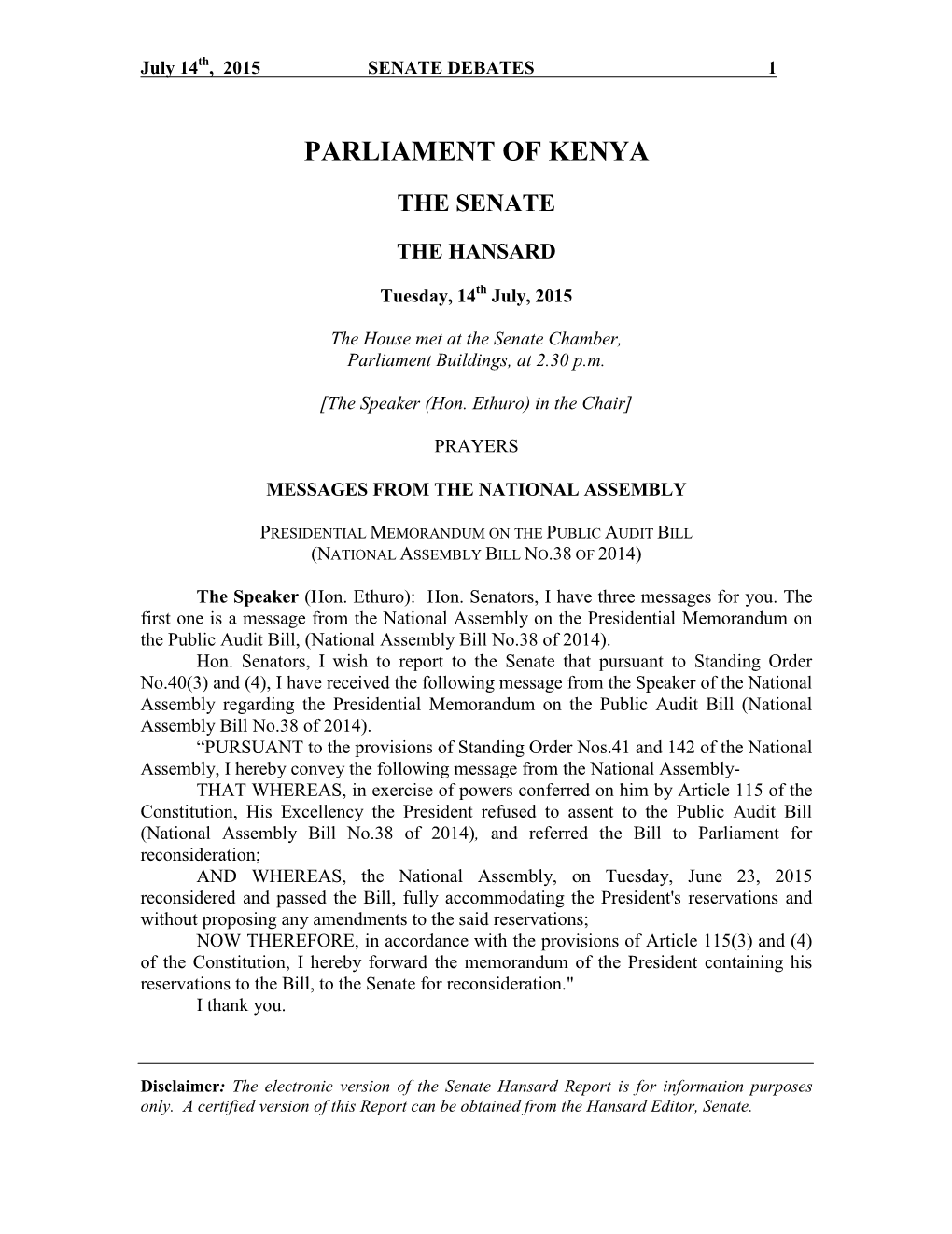 Parliament of Kenya the Senate
