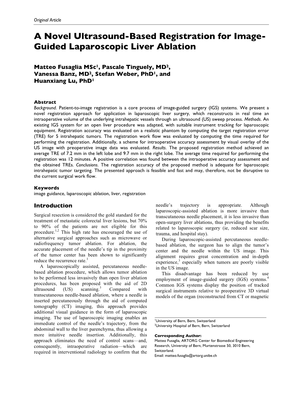 A Novel Ultrasound-Based Registration for Image- Guided Laparoscopic Liver Ablation