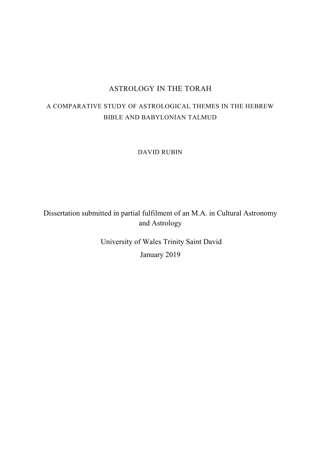 A Comparative Study of Astrological Themes in the Hebrew Bible and Babylonian Talmud