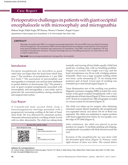 Perioperative Challenges in Patients with Giant Occipital Encephalocele