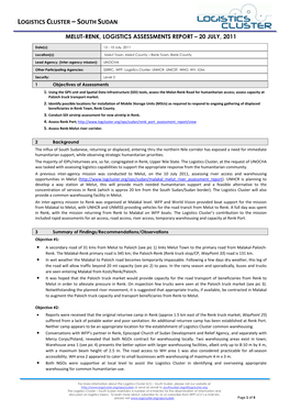 Melut-Renk, Logistics Assessments Report – 20 July, 2011