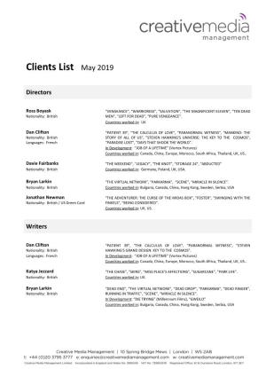 Clients List May 2019