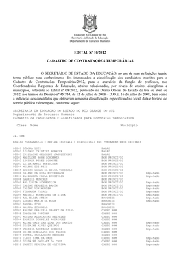 EDITAL 10 2012 Classificacao Com Empate Prof