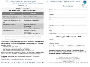 2015 Membership Advantages 2015 Membership Application Form Société Des Amis De L’Osmothèque - Individuals - - Individuals