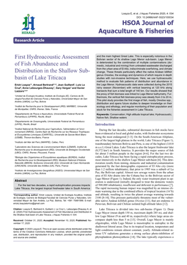 Basin of Lake Titicaca Method to Evaluate Fish Patterns of Distribution and Abundance in Erick Loayza1*, Arnaud Bertrand2,3,4, Jean Guillard5, Luis La the Lago Menor