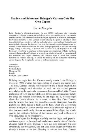 Reiniger's Carmen Cuts Her Own Capers Harriet Margolis