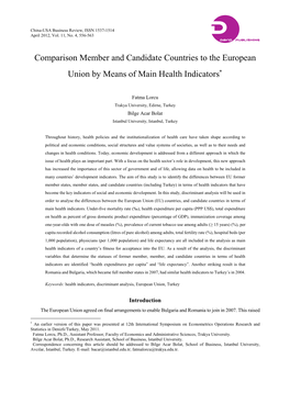 Comparison Member and Candidate Countries to the European Union by Means of Main Health Indicators∗