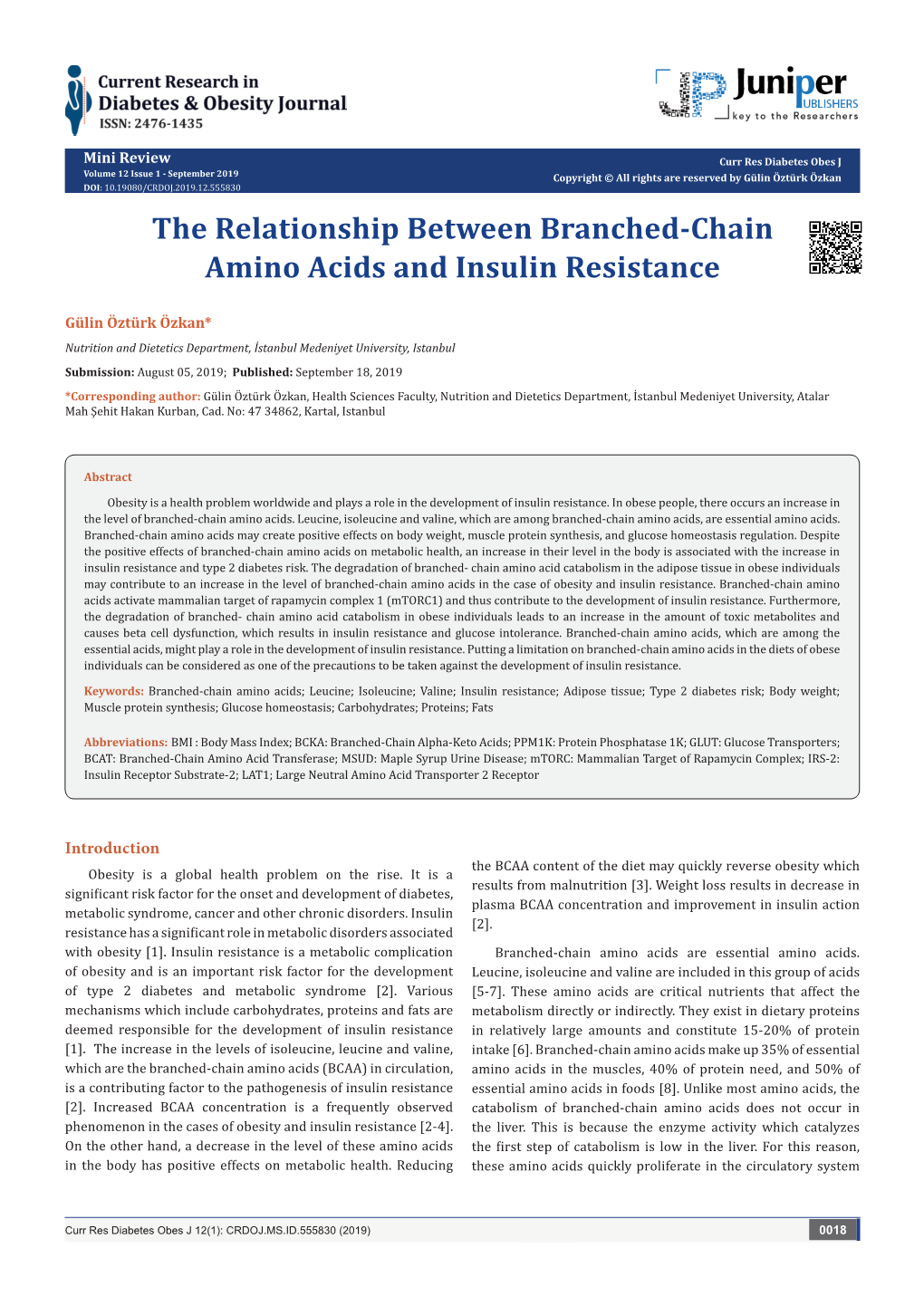 The Relationship Between Branched-Chain Amino Acids and Insulin Resistance