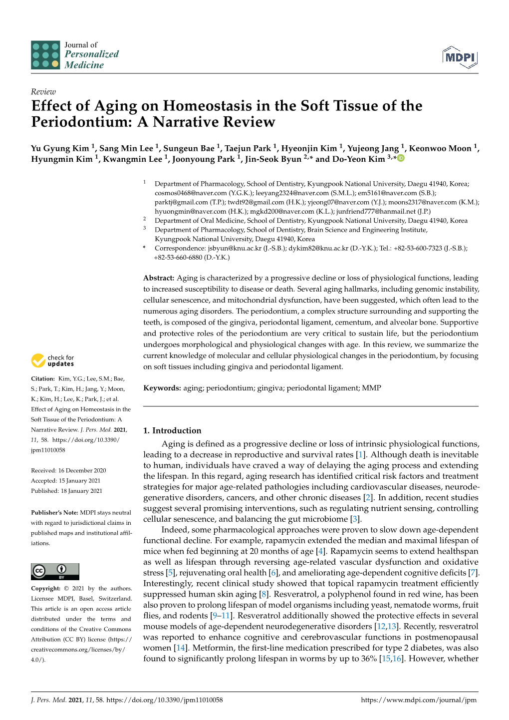 Effect of Aging on Homeostasis in the Soft Tissue of the Periodontium: a Narrative Review