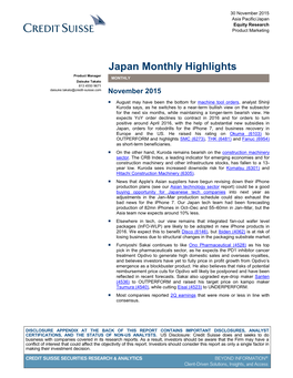 Japan Monthly Highlights Product Manager MONTHLY