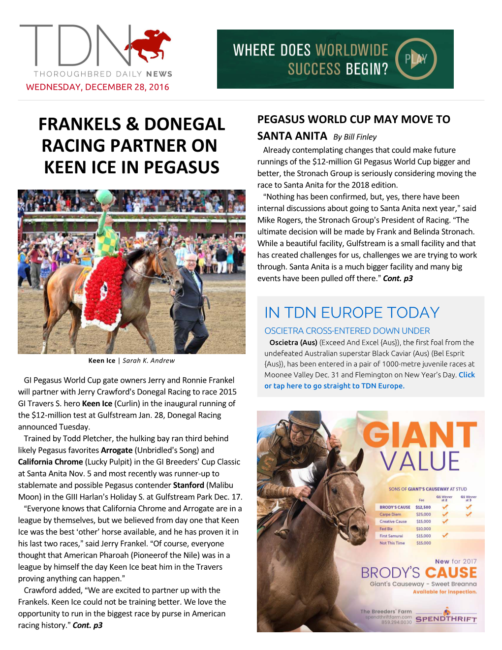 Frankels & Donegal Racing Partner on Keen Ice In