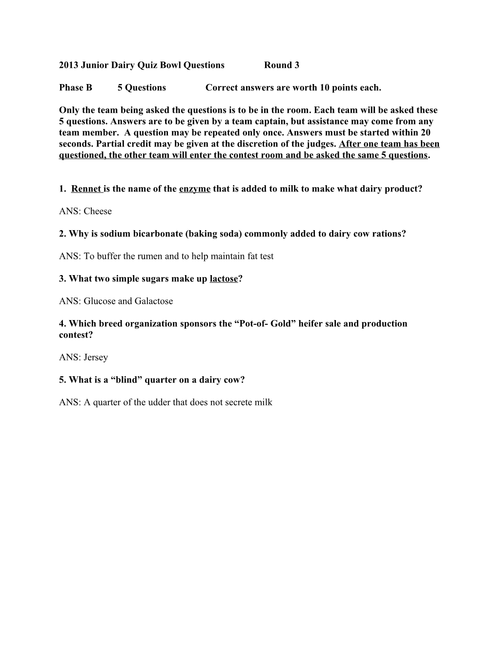 2005 Junior Dairy Quiz Bowl Questions s1