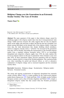 Religious Change Over the Generations in an Extremely Secular Society: the Case of Sweden