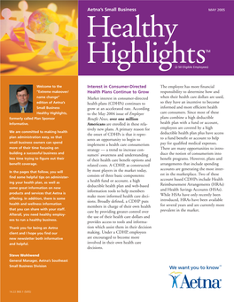 Healthy Highlights, to the May 2004 Issue of Employee Care Consumers