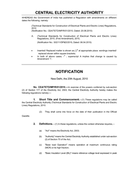 Central Electricity Authority Notification