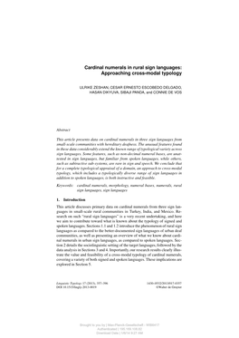 Cardinal Numerals in Rural Sign Languages: Approaching Cross-Modal Typology