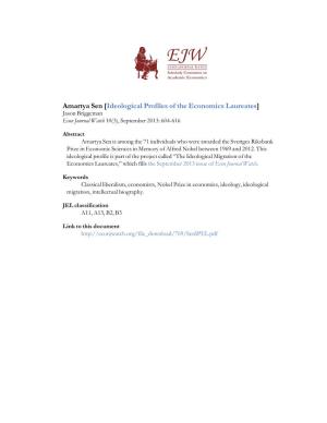 Amartya Sen [Ideological Profiles of the Economics Laureates] Jason Briggeman Econ Journal Watch 10(3), September 2013: 604-616