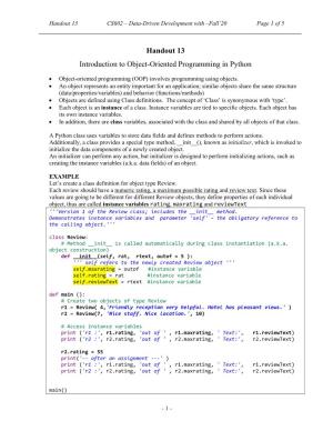 Handout 13 Introduction to Object-Oriented Programming in Python