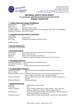 MATERIAL SAFETY DATA SHEET Organic Tamanu