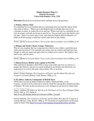 4-1 Voices from Pontiac's War, 1763