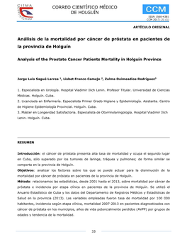 Análisis De La Mortalidad Por Cáncer De Próstata En Pacientes De La Provincia De Holguín