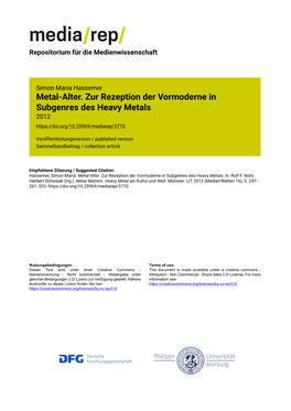Metal-Alter. Zur Rezeption Der Vormoderne in Subgenres Des Heavy Metals 2012