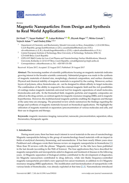 Magnetic Nanoparticles: from Design and Synthesis to Real World Applications