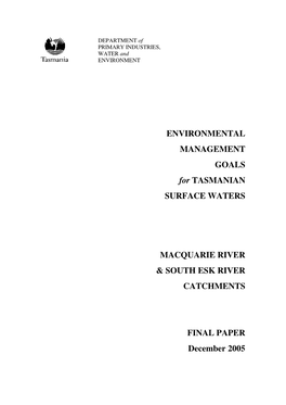 ENVIRONMENTAL MANAGEMENT GOALS for TASMANIAN SURFACE WATERS