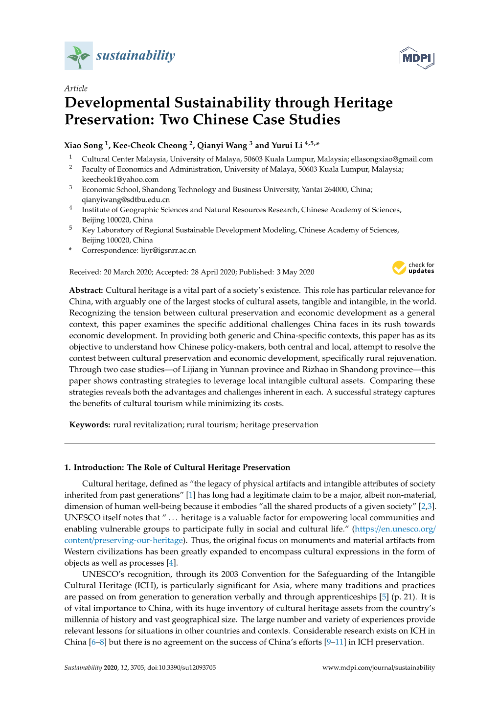 Developmental Sustainability Through Heritage Preservation: Two Chinese Case Studies