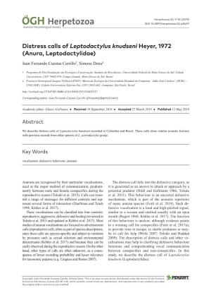 Distress Calls of Leptodactylus Knudseni Heyer, 1972 (Anura, Leptodactylidae)
