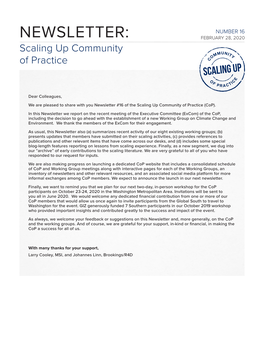 NEWSLETTER: FEBRUARY 28, 2020 Scaling up Community of Practice