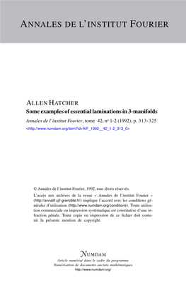 Some Examples of Essential Laminations in 3-Manifolds Annales De L’Institut Fourier, Tome 42, No 1-2 (1992), P