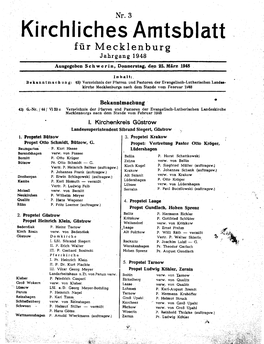 Kirchliches Amtsblatt Für Mecklenburg Jahrgang 1948 Ausgegeben Sc H W E R In, D'?Nnerstag, D~N 25