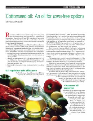 Cottonseed Oil: an Oil for Trans-Free Options