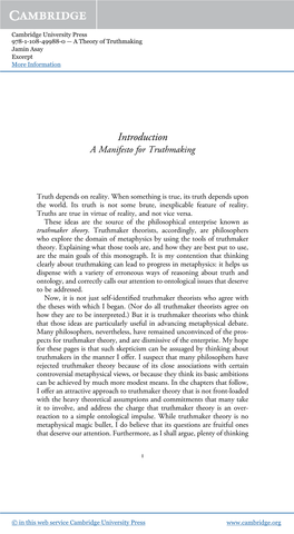 Introduction a Manifesto for Truthmaking