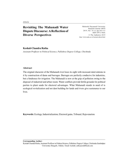 Revisiting the Mahanadi Water Dispute Discourse: a Reflection of Diverse Perspectives 105