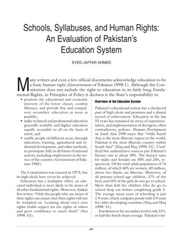 Schools, Syllabuses, and Human Rights: an Evaluation of Pakistan's