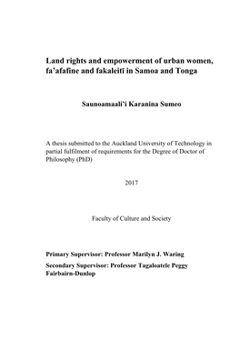 Land Rights and Empowerment of Urban Women, Fa'afafine And