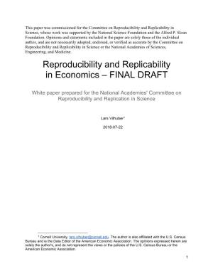 Reproducibility and Replicability in Economics – FINAL DRAFT