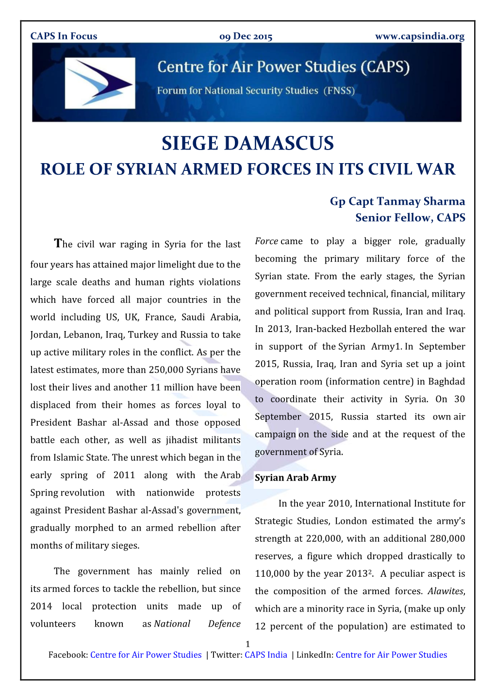 Siege Damascus: Role of Syrian Armed Forces in Its Civil